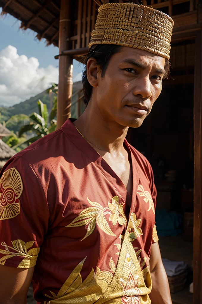 a screencap from the simpson cartoon, a man wearing traditional Balinese clothes.