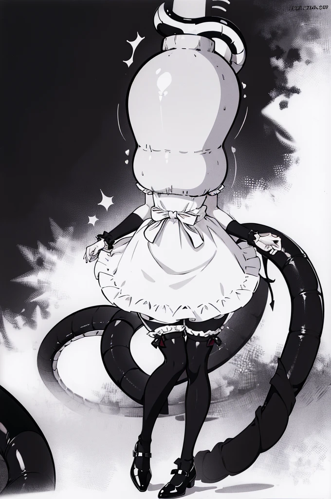 1girl, cute, innocent, sweet, shy, maid, maid outfit with frills, absurdres, high res, ultrasharp, 8K, masterpiece, (cell vore), (tail vore:1.3)