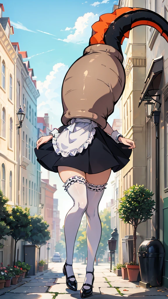 1girl, cute, innocent, sweet, shy, maid, maid outfit with frills, absurdres, high res, ultrasharp, 8K, masterpiece, (cell vore), (tail vore:1.3)