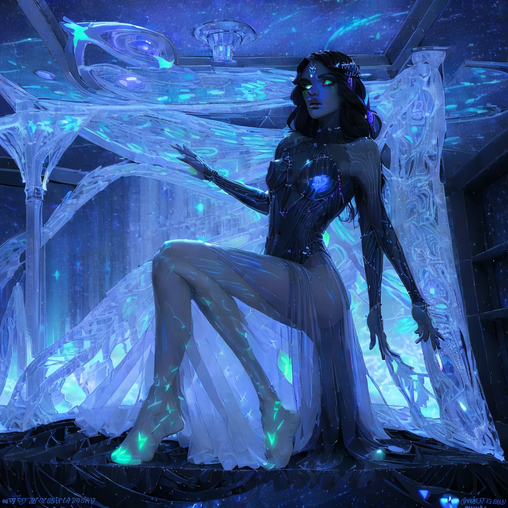 "Goddess, dramatic pose, cosmic tone, __wildcards/nationality__ girl, Goddess, dramatic pose, a beautiful girl with cascading iridescent red/black hair, gorgeous detailed eyes, uncomfortable, awkward, blushing face, ethereal gown, transparent flowing fabric draped over her, leaning against a window frame looking out over a panoramic futuristic cityscape, dramatic lighting, highly detailed, 8k, ultra-realistic, cinematic, intricate, mist swirling around her,\ngalaxy under her skin, silver and sapphire color palette, breasts are swirling galaxies, glowing, bright light inside vagina, full body image, ({standing|sitting|crouching|laying|dancing|floating} pose:1.2),close range, (glowing bioluminescent tattos:1.3), vagina is glowing brightly, style-swirlmagic AS-YoungerV2 (dragondna:0.8)DragonDNA-25, style-swirlmagic, AS-YoungerV2