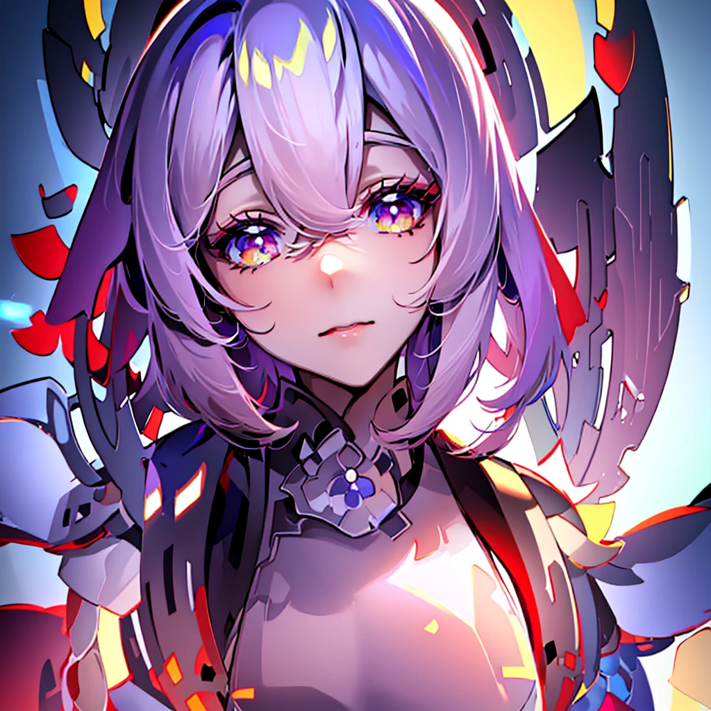 {{masterpiece}}, best quality, extremely detailed CG unity 8k wallpaper, cinematic lighting, lens flare, beautiful detail eyes, black,  side glance,  multicolor short blonde hair, colorful light, particles, heterochromia, (colorful:1.5), (colorful hair:1.5), Wears white bikini, rooftop background,