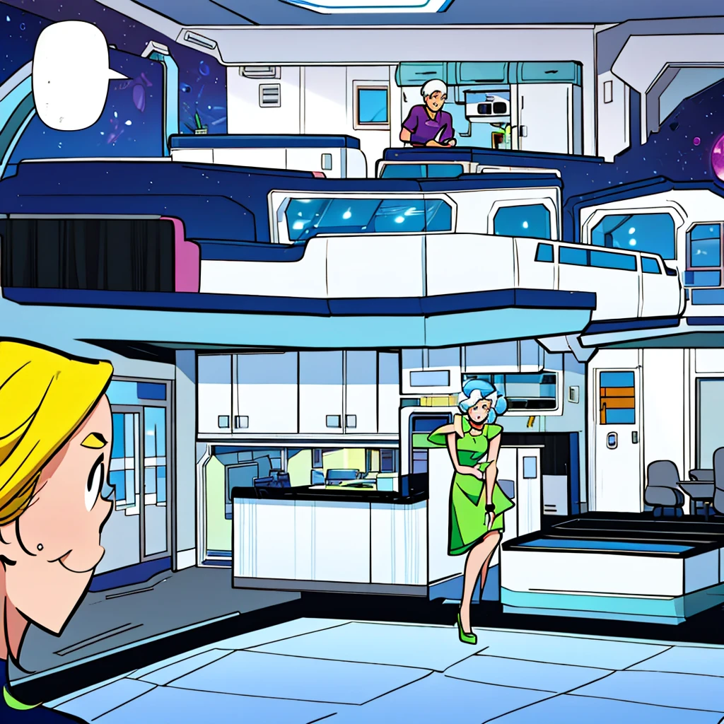 Gentle and loving space age house wife in Futuristic house