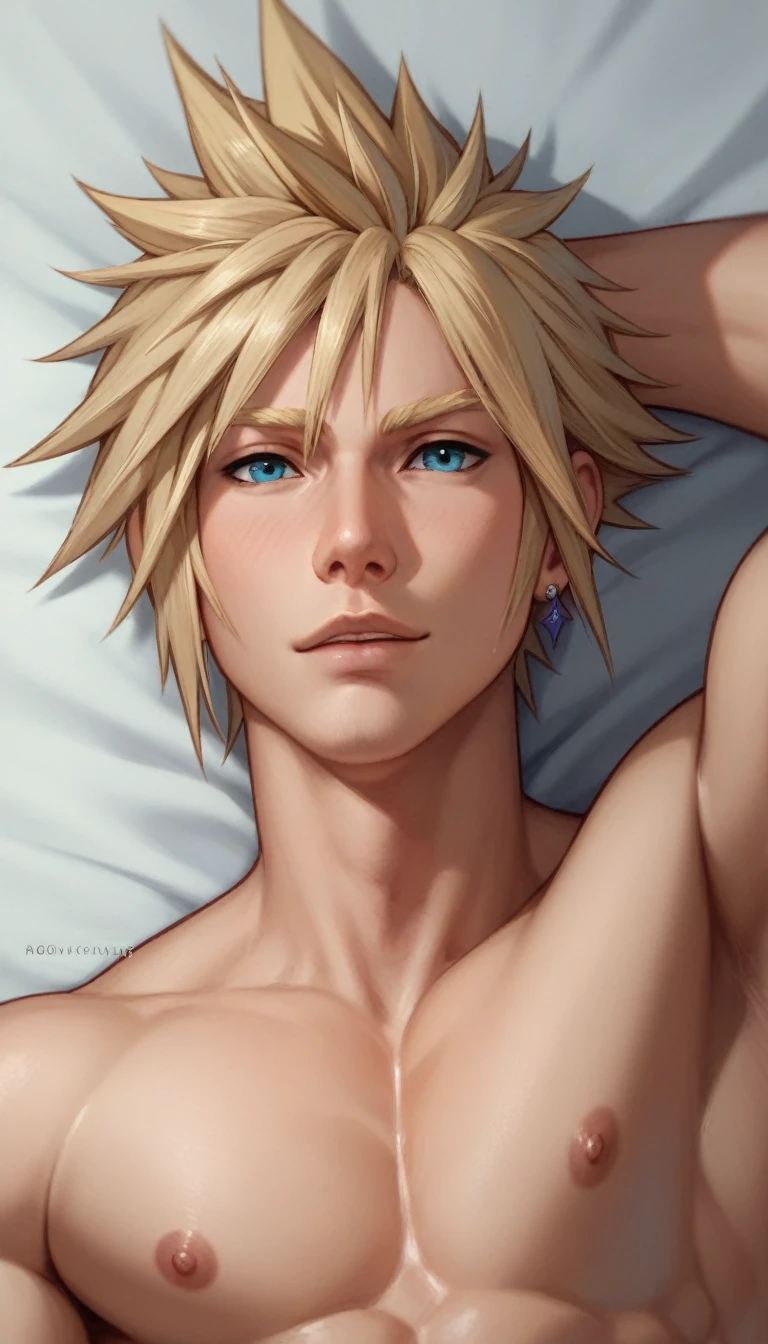 best quality, masterpiece, final fantasy 7 cloud strife, in mako reactor, sexy, gay, homoerotic, best view, no watermark, no logo, no signature