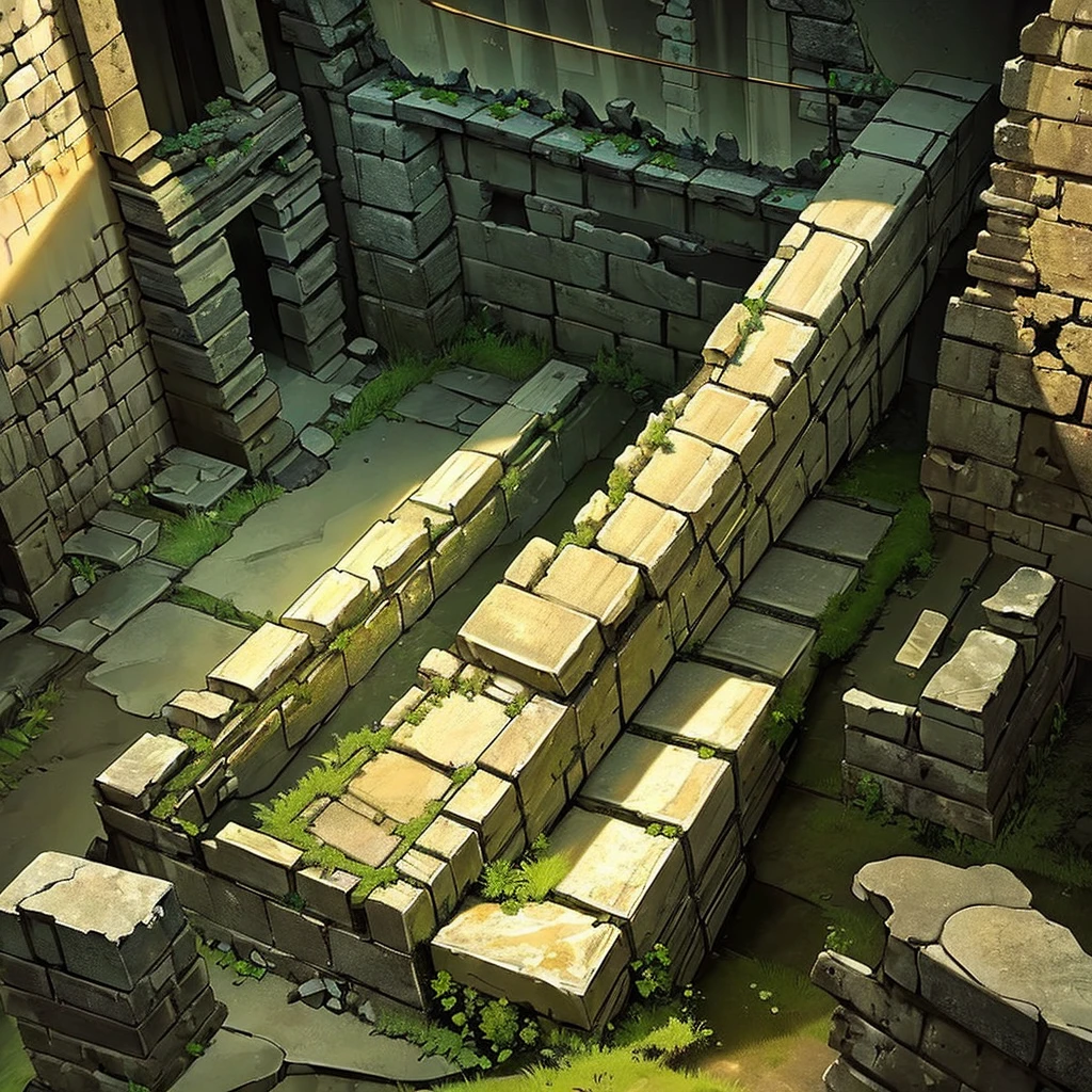 ((((No humans))))、Highest quality, Best Quality,((((Ancient ruins、rock、get lost、In the dungeon))))、Yellow glowing pedestal