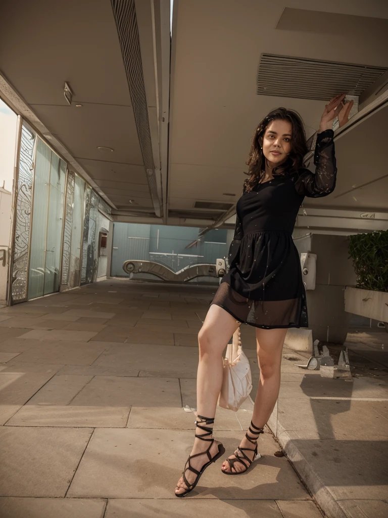 Real, windy makes frock goes up,Thin legs and showing off opened vagina overflowing with cum,