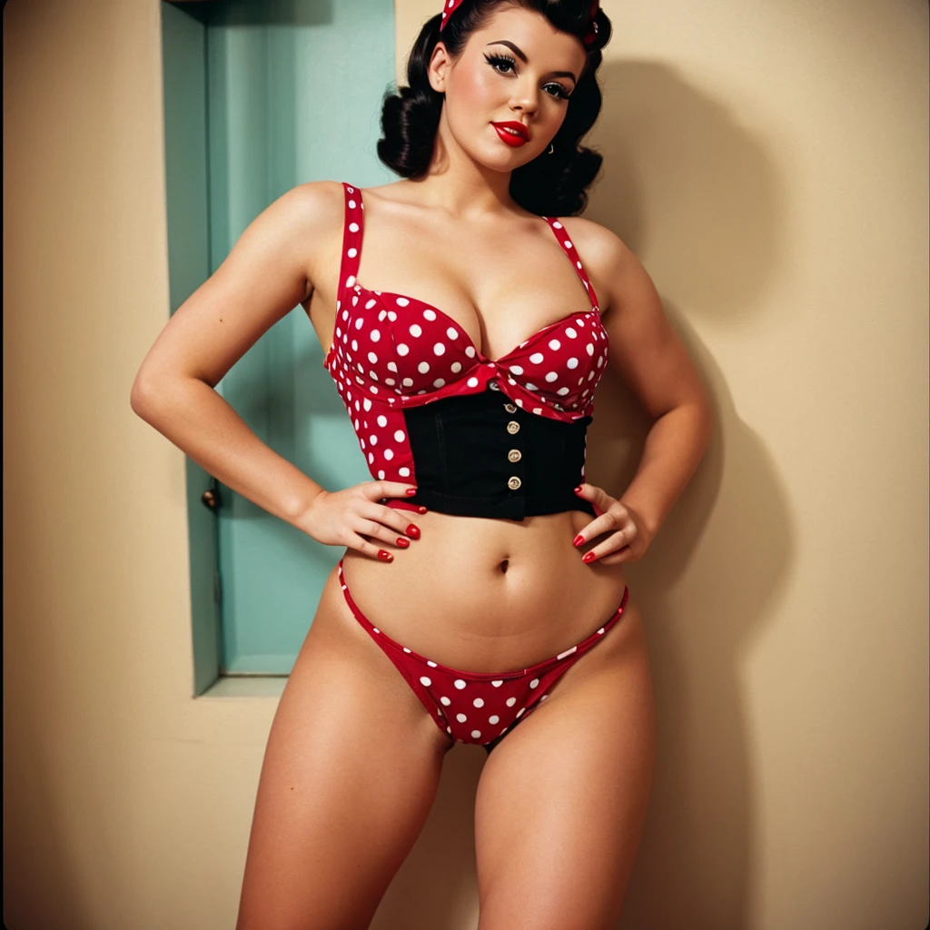 35mm photography sexy pin up girl dressed in polka dots in pinup style