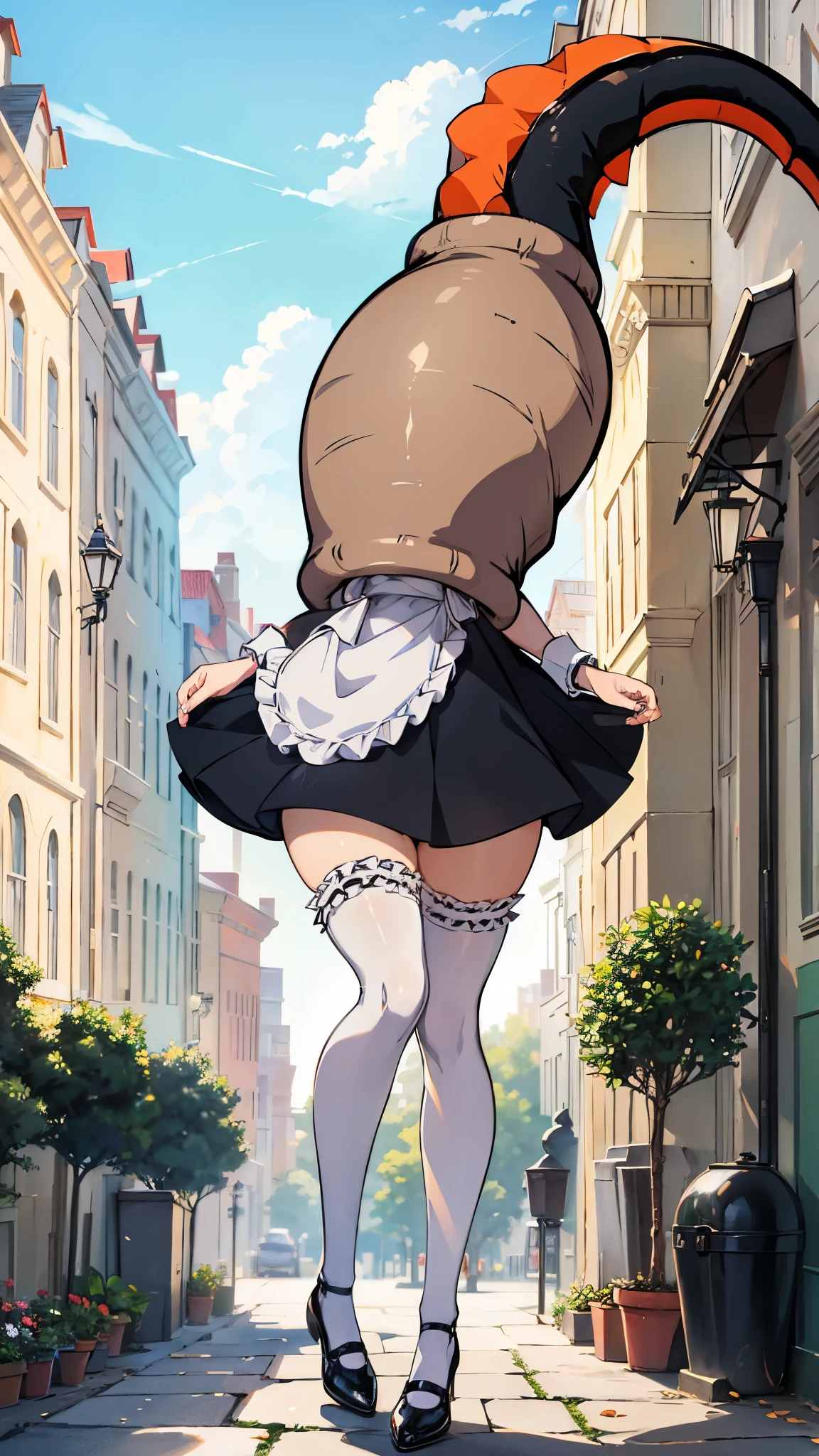 1girl, cute, innocent, sweet, shy, maid, maid outfit with frills, absurdres, high res, ultrasharp, 8K, masterpiece, (cell vore), (tail vore:1.3)
