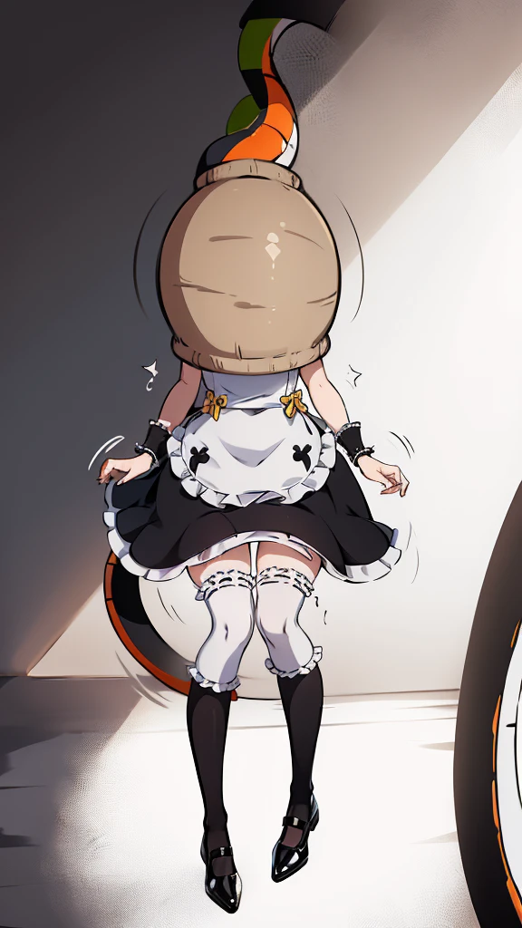 1girl, cute, innocent, sweet, shy, maid, maid outfit with frills, absurdres, high res, ultrasharp, 8K, masterpiece, (cell vore), (tail vore:1.3), struggling