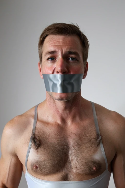 Old german men,tape gag ,hairy chest, white men singlet, mouth tape, 