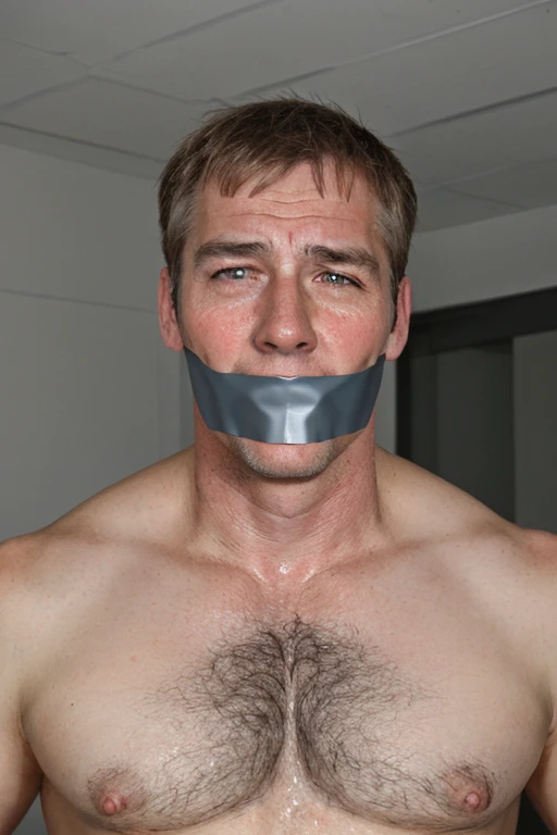 Old russian men,tape gag ,hairy chest, white men singlet, mouth tape, 