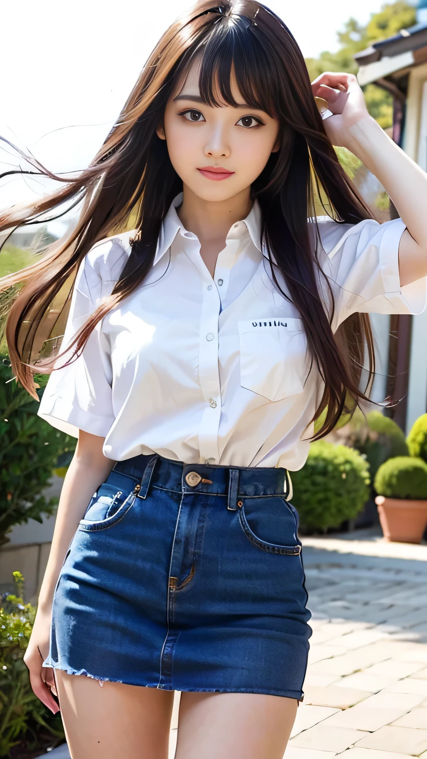 8k wallpaper, Best Quality, Ultra-detailed, masuter piece, Realistic, photographrealistic, extremely detailed cute girl, 18year old, ((Pull up your own skirt)), (Lifting your own skirt with your own hands), ((Show off your panties)), Look with contempt, Looking at Viewer , FULL BODYSHOT, blonde hair、Erotic,Angle from below,(Fancy underwear)、a park、A man touches my chest from behind