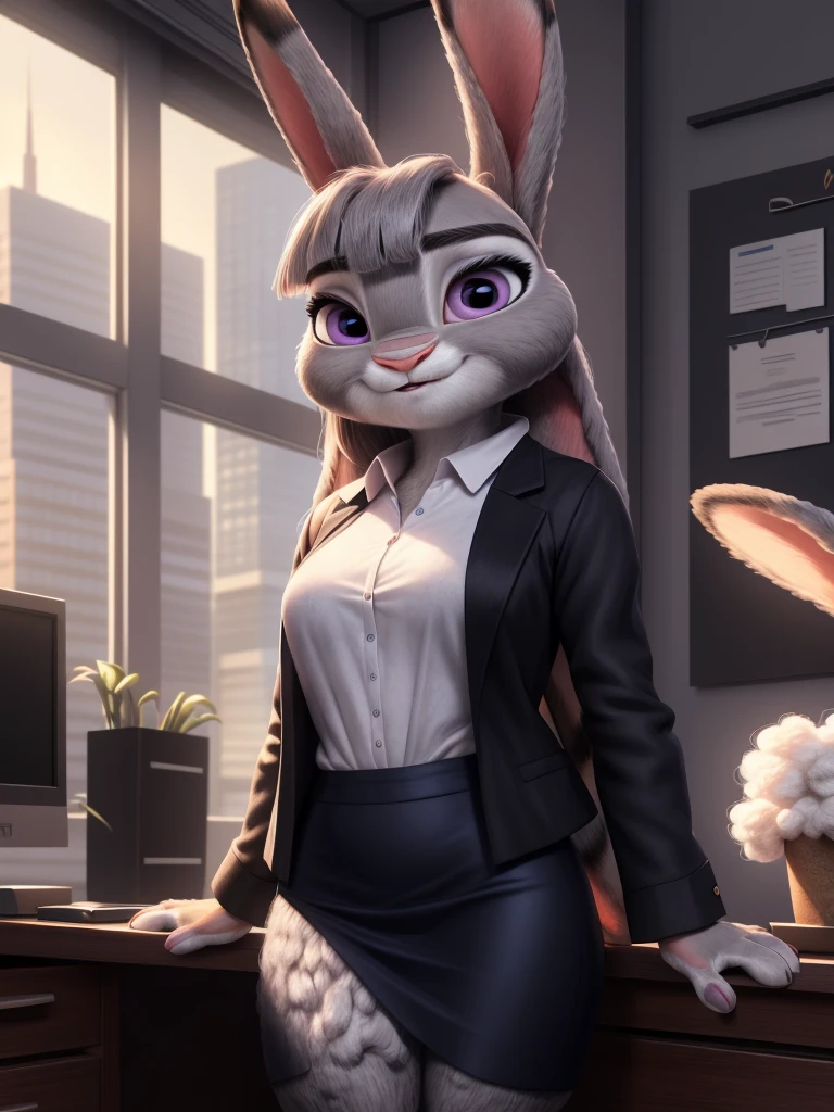 best quality,
masterpiece,
High quality
ultra-detailed
beautiful detailed,
hyper Realistic,
8k , 16k,
3D,
Portrait,
Looking at the audience,
detailed background,
background is an office,
(Face is JudyHopps:1.4),
((long straight hair)),
(see-through bangs:1.3),
beautiful eyes,
bright purple eyes,
(arched eyebrows:1.2),
(uplift eyebrows:1.1),
(rabbit ears:1.1),
(outfit is made of wool:1.4),
(((body is made of wool fabric)))
(((body is gray with fluffy and fluffy))),
(((skin is wool fabric with fluffy and fluffy))),
office lady is wearing suit,
((White blouse)),
((Black blazer jacket)),
((Black skirt)),
clothes made of cotton,
(solo:1.5),
(1 lady:1.5),
one character only
alone,
Perfect Anatomy