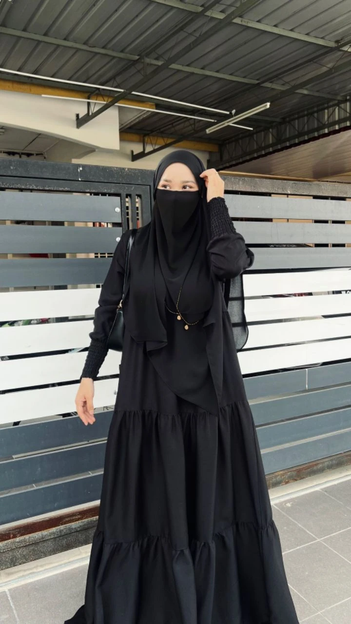 High resolution UHD, Improvement of quality, Soft lighting, Highly detailed, Very detailed on clothes, high quality clothes, Advanced Details, Sharp Focus, High resolution, Big Breasts, Breasts Covered With Hijab and Dress, Real clothes, Real Lighting, Same clothes, Same Clothes With Big Breasts, Big Boob Undershirt Covered, Biggest Boobs Under Niqab