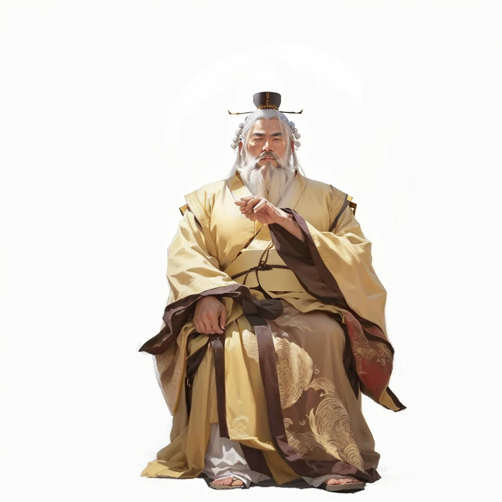 One has a white beard、Close-up of a man in a golden robe, Taoist priest, Inspired by Wu Daozi, Inspired by Hu Zaobin, Taoism大师, Taoist robe, Taoism, inspired by Cao Zhibai, white Taoism robes, Inspired by Dong Yuan, inspired by Guan Daosheng, chi-gong