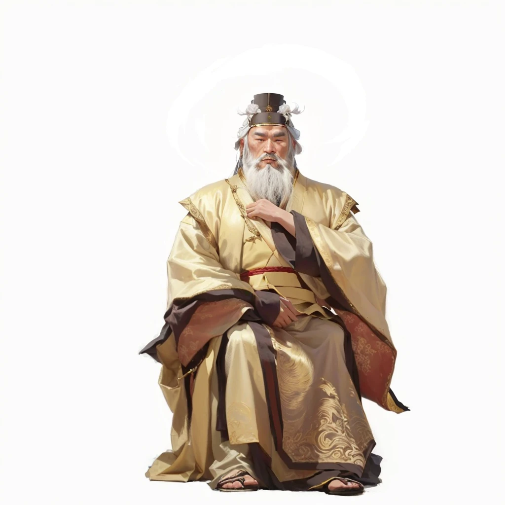 One has a white beard、Close-up of a man in a golden robe, Taoist priest, Inspired by Wu Daozi, Inspired by Hu Zaobin, Taoism大师, Taoist robe, Taoism, inspired by Cao Zhibai, white Taoism robes, Inspired by Dong Yuan, inspired by Guan Daosheng, chi-gong