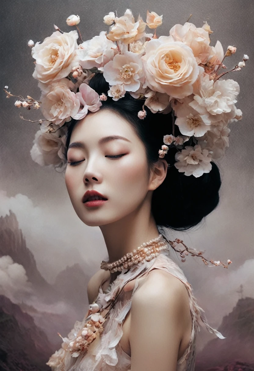 an image of a woman with her eyes closed, digital art inspired by Yanjun Cheng, tumblr, digital art, floating in perfume, jingna zhang, nick knight