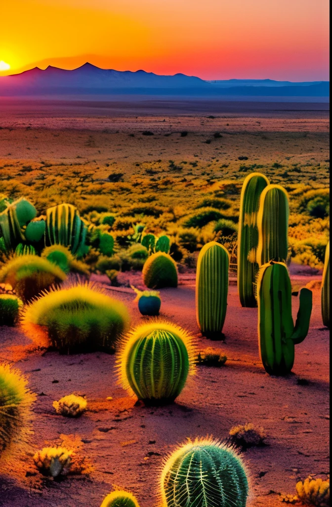 paisagem, Cactus plants in a desert area with a sky background, caatinga, paisagem do deserto, serene desert scenery at night.