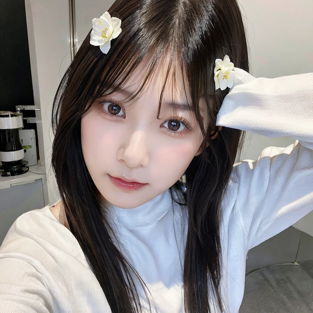 whiteroom, 1 person, Japanese woman, look at the camera, 24yo, H~I cup, model's expression, silver ratio, cute, middle black hair, stripper, erotic, eye color brown,