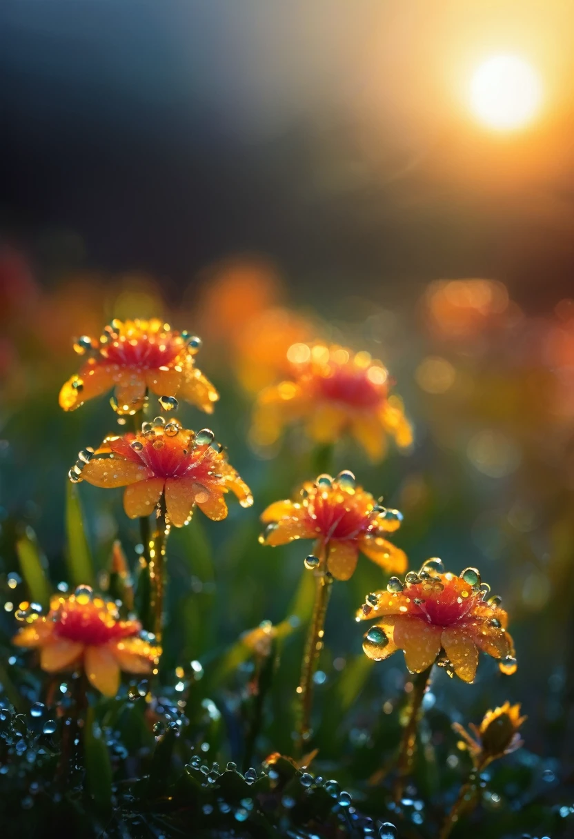 early morning，Dew on flowers，sunrise，Beautiful picture，HD Wallpapers