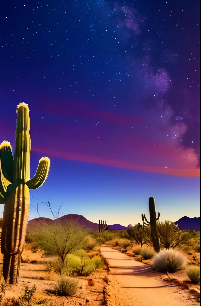 paisagem, Cactus plants in a desert area with a sky background, caatinga, paisagem do deserto, serene desert scenery at night.