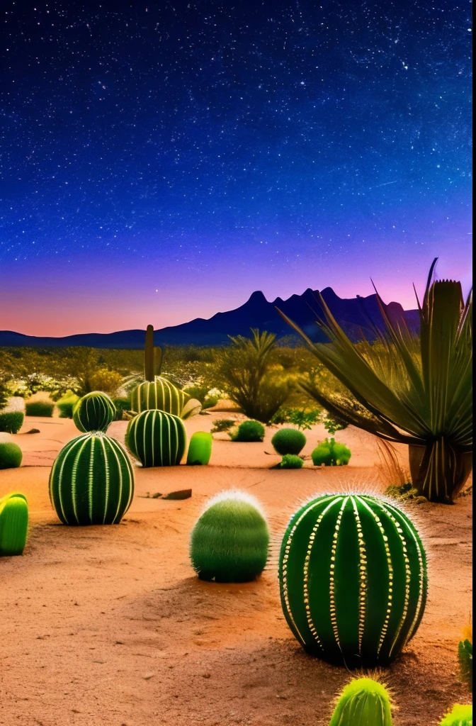 paisagem, Cactus plants in a desert area with a sky background, caatinga, paisagem do deserto, serene desert scenery at night.