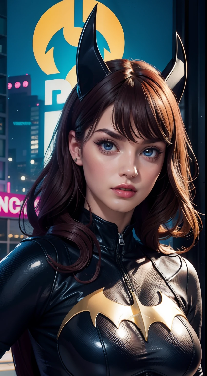 Batgirl sexy von DC Comics, masterpiece, The best quality, abstract, psychological, Neon, (Wabenmuster), (Creative:1.3), sy3, SMM, fantasie00d