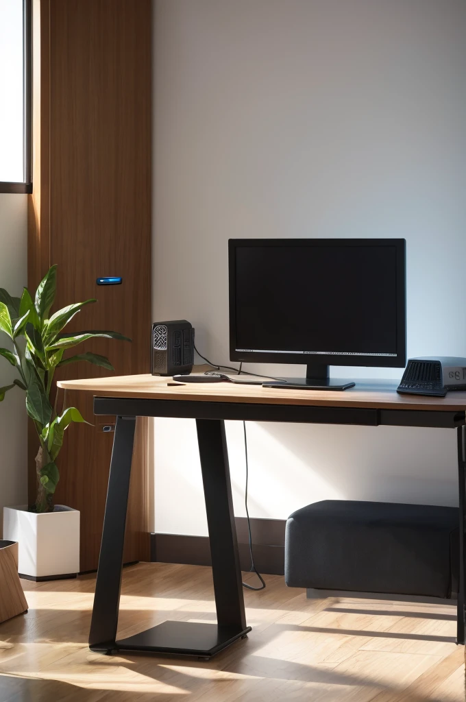 There is a computer in a modern room