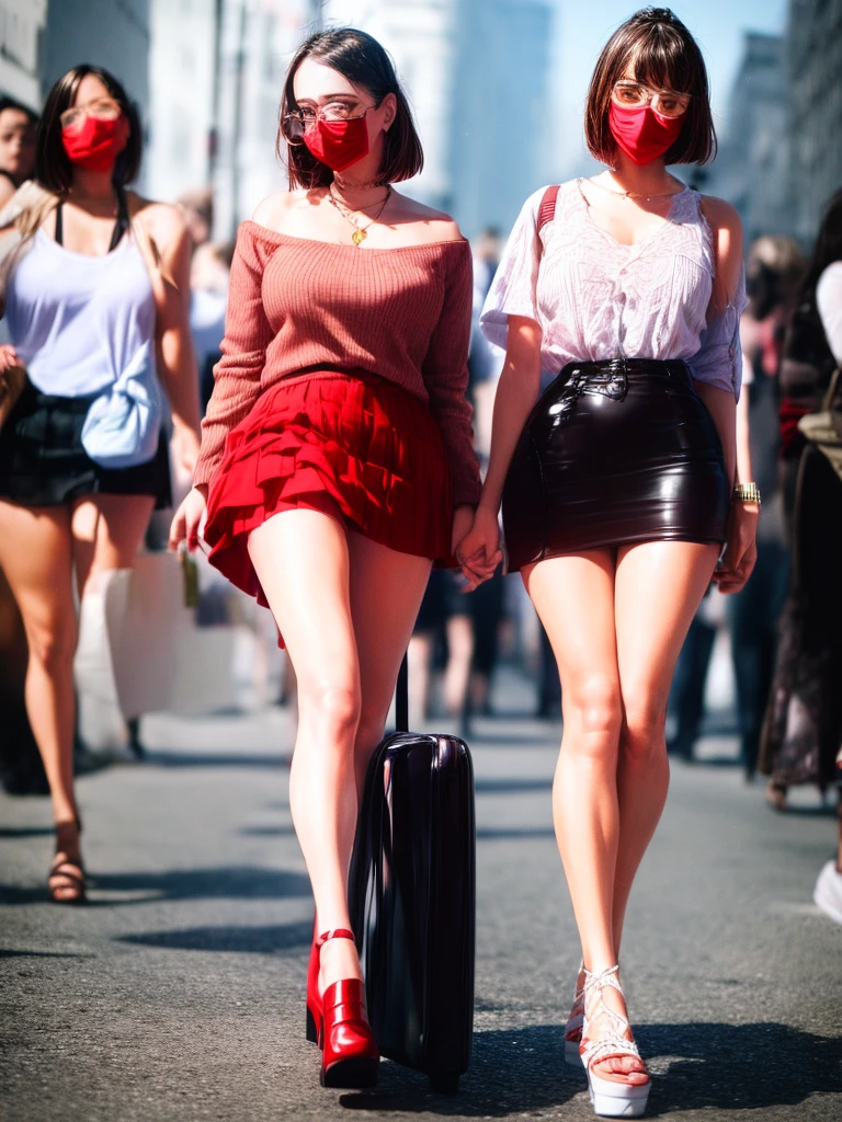(Young Face),(Perfect eyes), (Perfect hands), (Perfect fingers), (neck-length short hair: 1.5), (Concise tight skirt: 1.3),Nope. Estillo Petra Collins, Simsbo, thick glasses, with square glasses, thick and red lips,