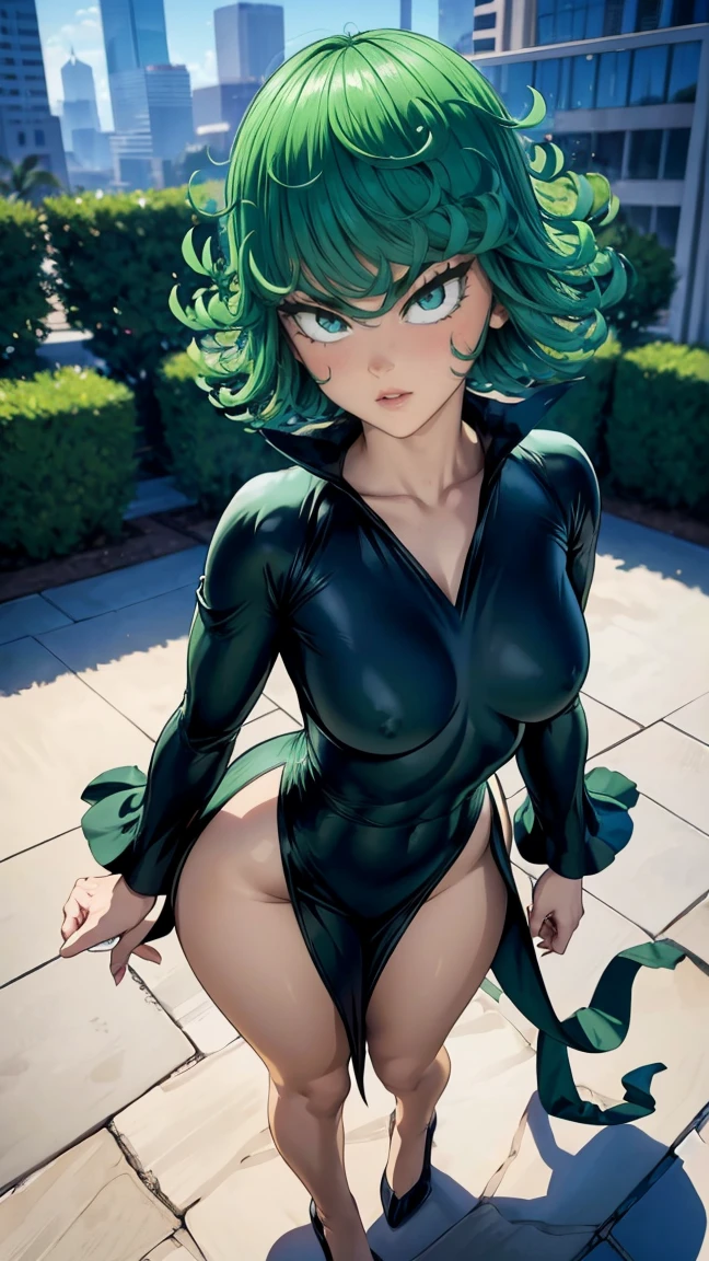 Tatsumaki , Dynamic positions have a golden part, fragile physique, Street, floats in the air, close up portrait, stands leaning towards the floor, beautiful , White Nurse's Coat, Short skirt, breasts fall out from under the robe, leans forward,  very erotic, arches his back, Portrait of a girl, standing in a sexy pose, leans forward, beautiful фигура, buttocks, beautiful грудь, very sexy, the texture is very durable，The picture is very clear and concise，incredibly beautiful，Temperament elegant，in a spacious room, нежное выражение лица Tatsumaki из One Punch Man, short green hair, green eyes, , heels, full body view, smiling, dynamic pose, Tatsumaki из One Punch Man, short green hair, green eyes, ,dynamic view, (masterpiece, Best quality:1.2),