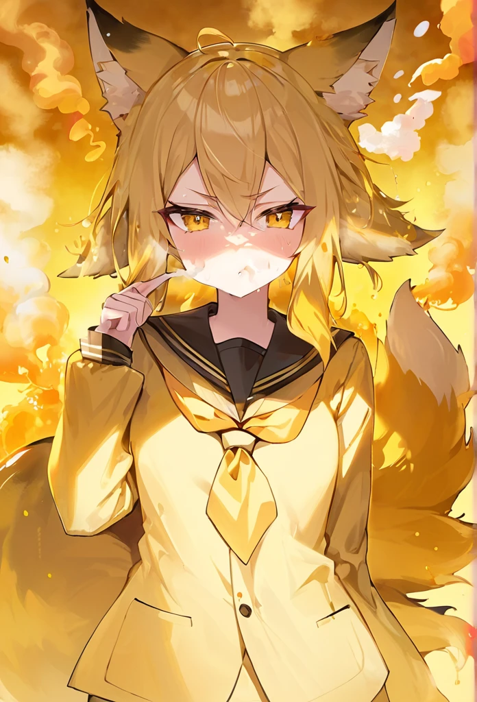Bad smell,Cover your nose,Yellow smoke,Sailor suit,Blonde,fox ear,fox girl,stinky,