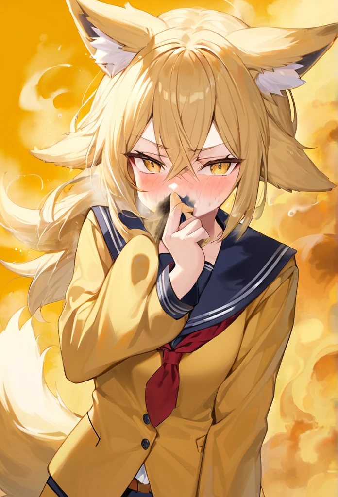 Bad smell,Cover your nose,Yellow smoke,Sailor suit,Blonde,fox ear,fox girl,stinky,