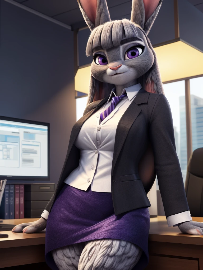 best quality,
masterpiece,
High quality
ultra-detailed
beautiful detailed,
hyper Realistic,
8k , 16k,
3D,
Portrait,
Looking at the audience,
detailed background,
background is an office,
(Face is JudyHopps:1.2),
((long straight hair)),
(see-through bangs:1.3),
beautiful eyes,
bright purple eyes,
(arched eyebrows:1.2),
(uplift eyebrows:1.1),
(rabbit ears:1.1),
office lady is wearing suit,
((White blouse)),
((Black blazer jacket)),
((Black skirt)),
clothes made of cotton,
(outfit is made of wool:1.4),
(((body is made of fabric)))
(body is gray with fluffy and fluffy:1.3),
(skin is fabric with fluffy and fluffy:1.3),
(solo:1.5),
(1 lady:1.5),
one character only
alone,
Perfect Anatomy