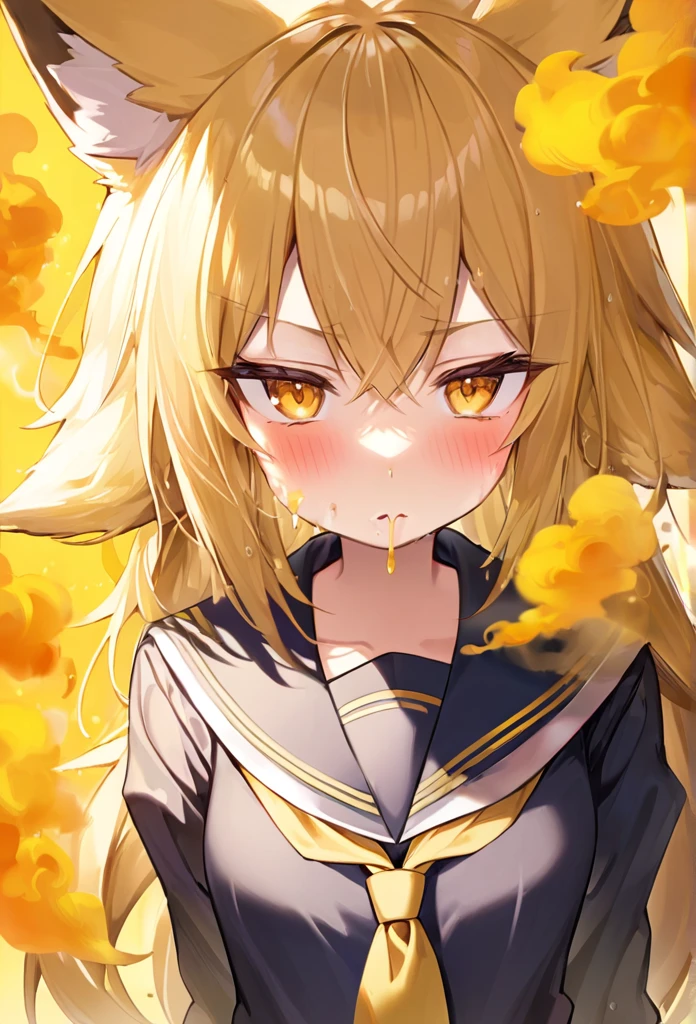 Bad smell,Cover your nose,Yellow smoke,Sailor suit,Blonde,fox ear,fox girl,stinky,