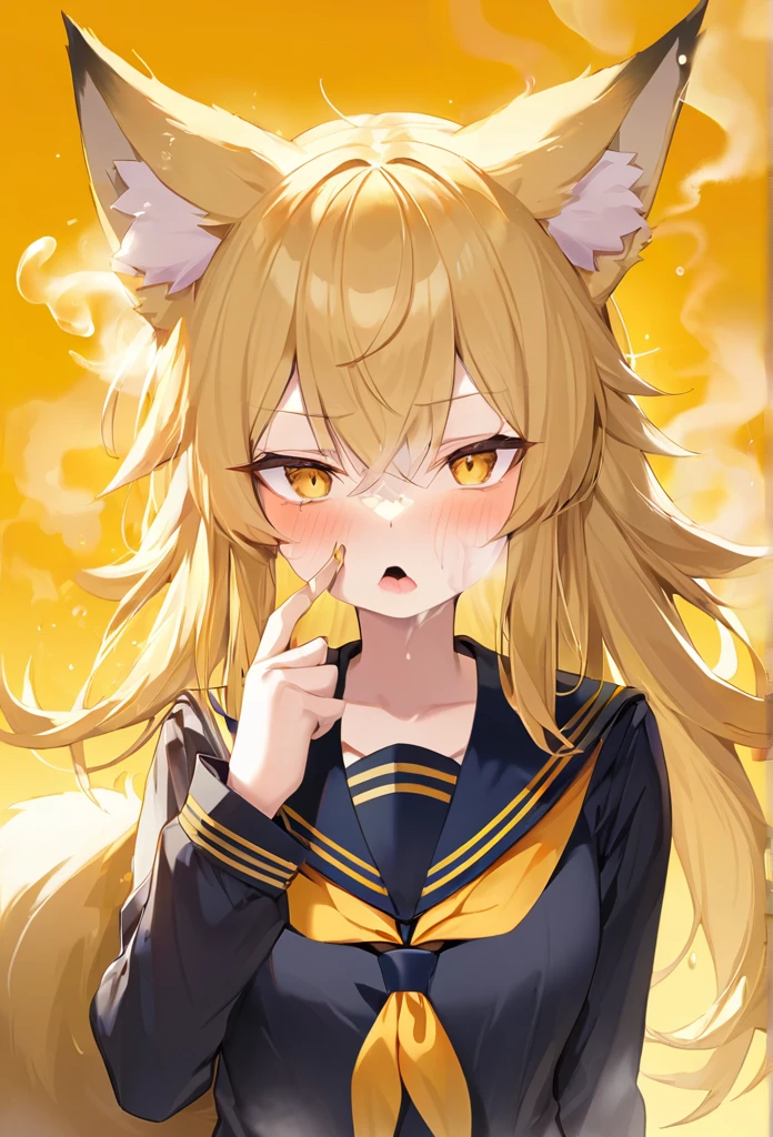 Bad smell,Cover your nose,Yellow smoke,Sailor suit,Blonde,fox ear,fox girl,stinky,