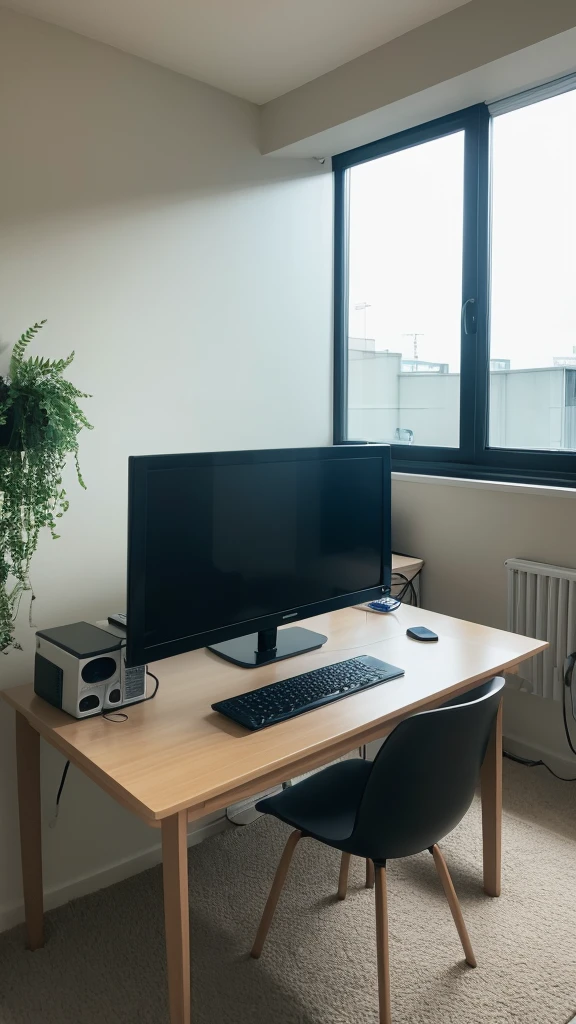 There is a computer in a modern room