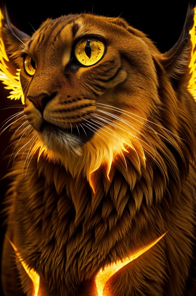 A majestic mythology creature with a glowing fiery yellow eyes