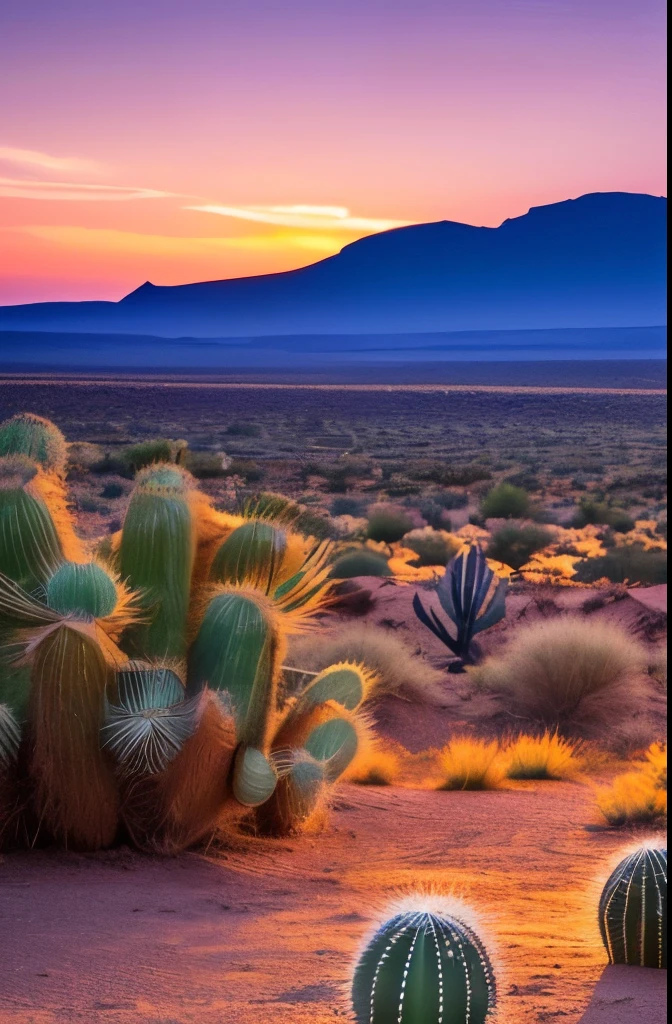 paisagem, Cactus plants in a desert area with a sky background, caatinga, paisagem do deserto, serene desert scenery at night.