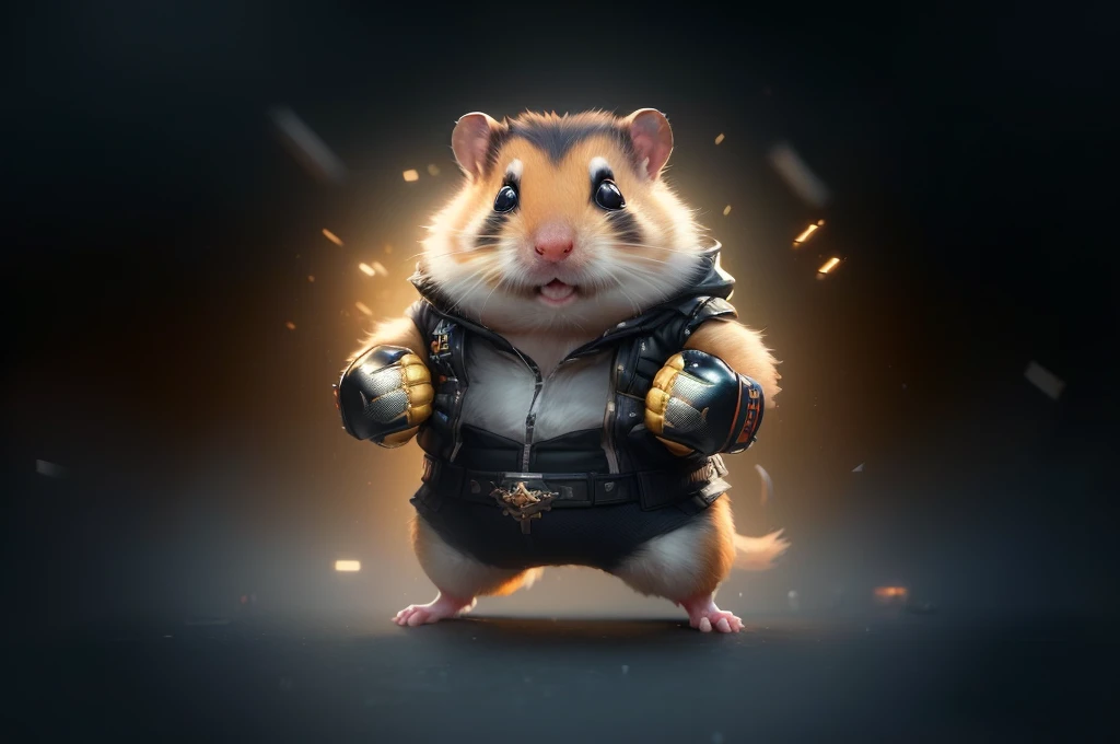 there is a hamster that is standing up with a pair of boxing gloves, wojtek fus, hamsters holding rifles, adorable digital painting, an anthropomorphic gangster rat, anthropomorphic gangster rat, cute detailed digital art, epic digital art illustration, ferret warrior, cute 3 d render, hamster, rolands zilvinskis 3d render art