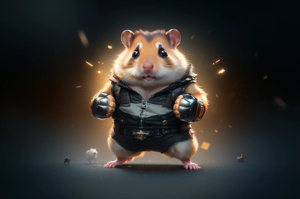 there is a hamster that is standing up with a pair of boxing gloves, wojtek fus, hamsters holding rifles, adorable digital painting, an anthropomorphic gangster rat, anthropomorphic gangster rat, cute detailed digital art, epic digital art illustration, ferret warrior, cute 3 d render, hamster, rolands zilvinskis 3d render art