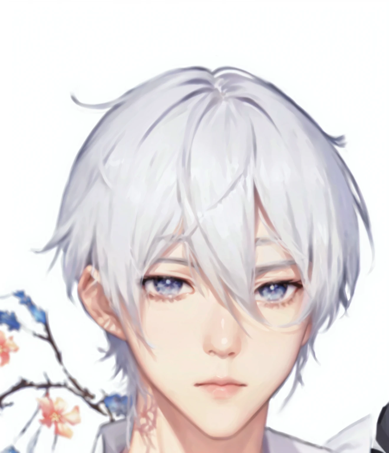 拿着麦克风的White hair蓝眼动漫男孩, White hair deity, White hair, White fox, White hair, Goto Koharu, male anime character, Sakimichan, His comic portrait, Hajime Yatate, Silver Hair, Delicate hermaphroditic prince, Thancred Waters, Yoshinari Night