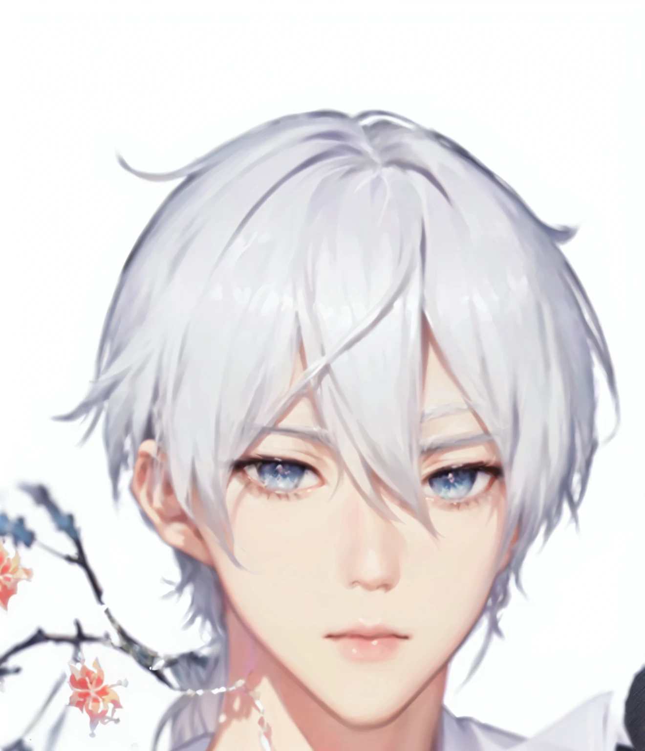拿着麦克风的White hair蓝眼动漫男孩, White hair deity, White hair, White fox, White hair, Goto Koharu, male anime character, Sakimichan, His comic portrait, Hajime Yatate, Silver Hair, Delicate hermaphroditic prince, Thancred Waters, Yoshinari Night