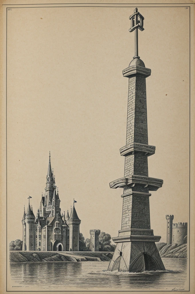 Drawing of an anchor where the castle can be seen on a beam (architectural drawing)