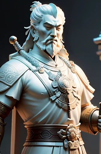 Close-up of a statue of a man holding a sword, A statue based on Emperor Xuande, Featured on ZBrush Central, Digital Art, Guan Yu, God Emperor of Mankind, Marble sculpture 3D sculpture, resin statue, Very detailed carving, Ivory Carving, Huacheng, Haise Jinyao, Ancient Chinese ornate, Chinese art, Ancient Chinese Art Styles