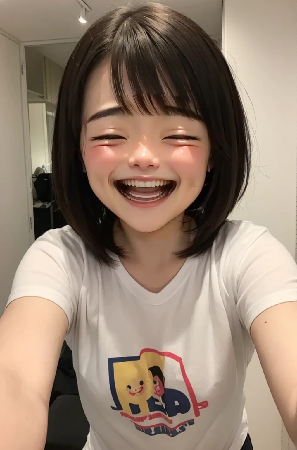 Crumpled smile、Laughing with mouth open