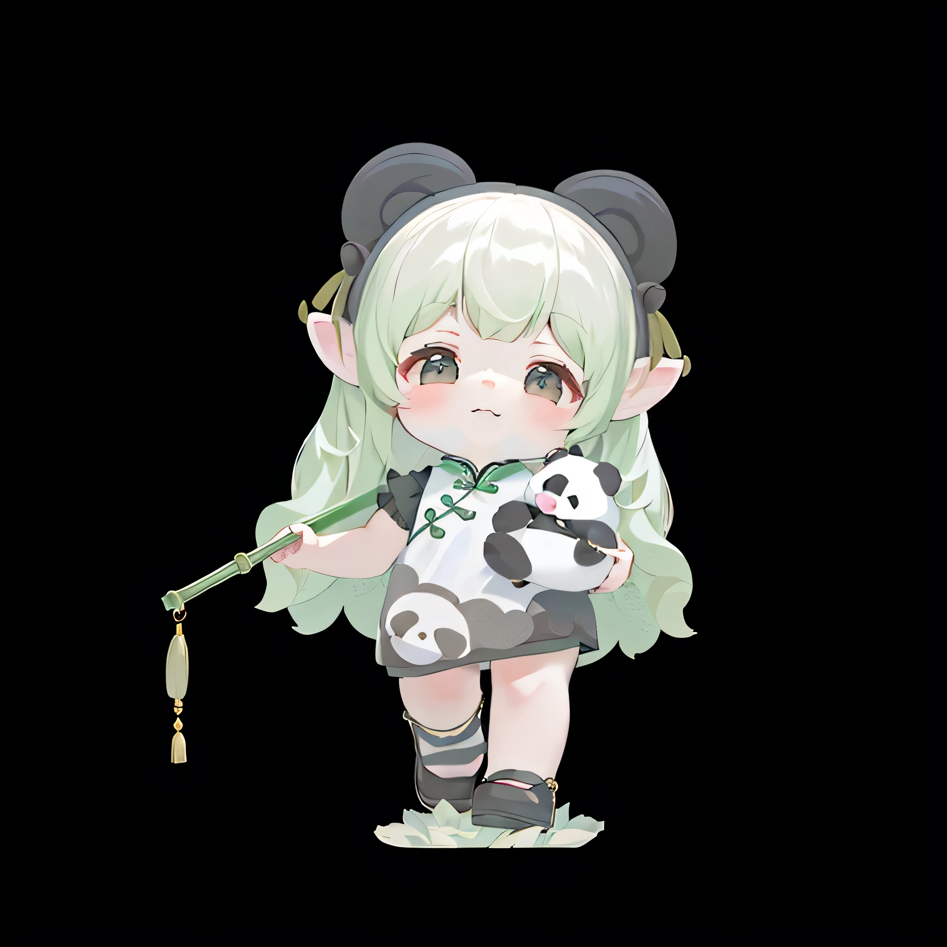 Sheep horns ,Lolita cute characters, ,,Lalafer, Lolita girl, 2d,2d,,celluloid,HD,8K,,Correct structure ,Q version is very cute,panda,cheongsam,Holding panda and bamboo,Panda ears,Chinese style,elf