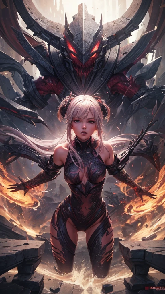 A creepy horse-faced monster with six arms is raping a cute and lovely girl who resembles a Valkyrie from Norse mythology. The beautiful blonde girl has her skin-tight purple cyber suit ripped off, exposing her skin.upward breasts,waist slender,green eyes,single braid,Tiara on the head, The monster grabs her exposed breasts from behind and attacks her erect nipples with thin red tentacles. A pulsating penis, resembling a scorpion's tail, is inserted into the girl's pussy, and the girl, who has lost her virginity, blushes with embarrassment, drools and feels a sexual climax, with blood and love juice from her breakup.nsfw:1.1, high resolution:1.7, incredibly absurdres, kawaii:1, cute:1.5, hires.fix,anime visual:1,incredibly fine illustration,8k,masterpiece:1.2,best quality, high quality, exquisite, beautiful,insanely detailed, intricate detailed, extremely detailed, Super Definition,ultra high res, Super Resolution, best aesthetic, ultra detailed:1.5,best quality, perfect face, detailed face, illustration:1.2, 8k cg wallpaper, stunning art,absurdres,octane render,ultra hires,full body