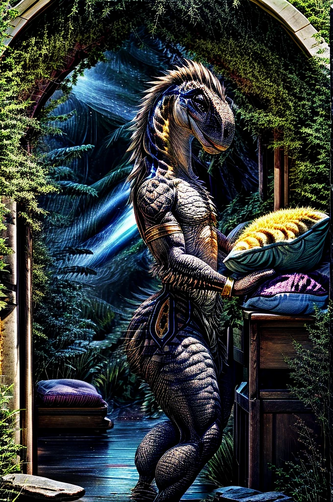 ultra realistic, masterpiece, [wild nature|fashion] Photoграфия, Side view, a bit higher, (cute female Magenta raptor Scales), young, difficult detailed scales, shiny iridescent scales, thick thighs, slender body, flat chest, Visualized eyes, (horns), thorns, big eyes, short tail, (tuft feathers), (Feathered headdress), predator head, (Kobold:0.4), A perfect hips, [Secretary Bird], ((Oathbreaker Paladin Gear, A dark, corrupted version of the traditional paladin armor.)), a gold bracelet, a gold bracelet, Gold necklace, difficult gold, uploaded to e621, (by Hasui Kawase:0.5), Barbara Takenaga, (by DarkGem:0.5), by Affandi, Beatrice Ethel Litibi, от Catcouch, Playful gingerbread, Half-hidden behind a plush pillow, I look out with a mischievous grin, creating an irresistibly cute and playful pose, dominant pose, Jolteon, smart girl, reptile, Scales, sharp teeth, velociraptor, Nadia Arvall, short purple hair, evil grin, seductive, (open mouth:0.5), (spread your legs:0.9), golden hour, Evening, (wild steppe, Sparse vegetation, harsh hills and rocks, epic dramatic clouds, divine rays), lush canopy, A vibrant tapestry of overlapping leaves and foliage., thick and green canopy overhead, Mystical Moon Gate, Exquisite gate, decorated with crescents, sea glass collection, sparkling with different colors under the sun, Transparent aluminum floor, Transparent aluminum floors., providing a futuristic and durable surface, allowing you to look into the lower levels of the structure., detailed, realistic, 8k contract, high quality, high quality Photoграфия, 3-point lighting, Flash with softbox, 4K, Canon EOS P3, HDR, smooth, sharp focus, A high resolution, Photo, award winning, 80 mm, F2.8, hips, cinematic composition, Cinematic lighting, highly detailed, masterpiece, Best quality, realistic, (difficult:0.9), (high detail:1.4), film Photoграфия, sharp focus,
