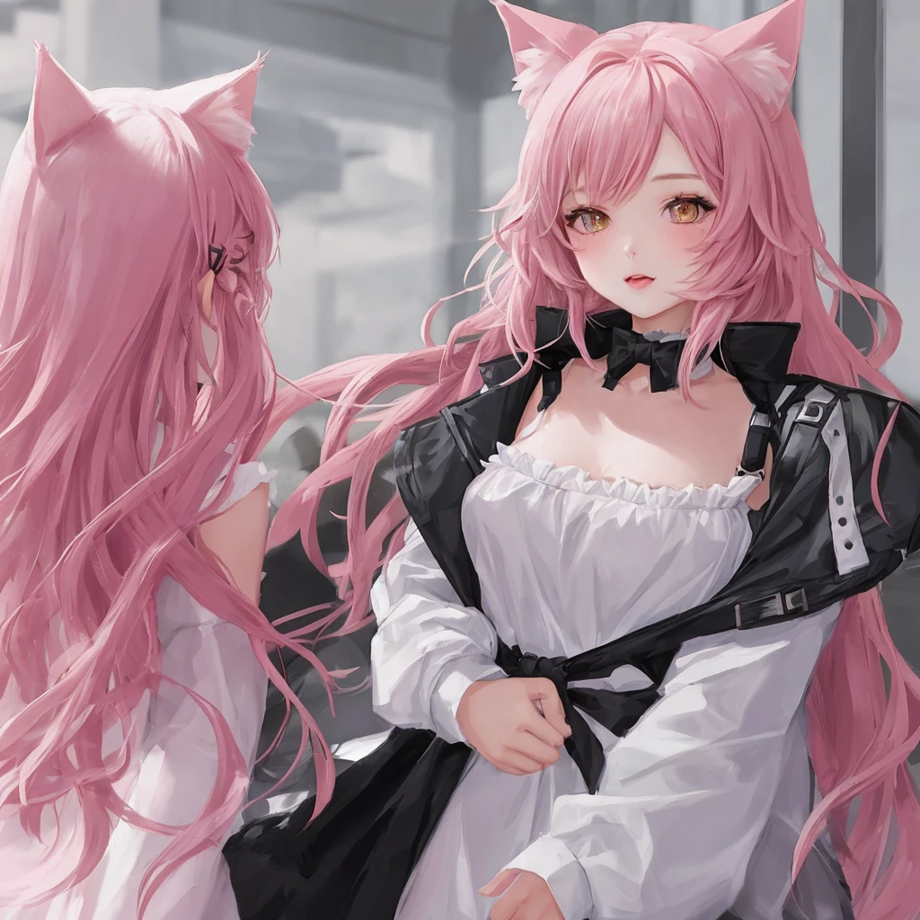 score_9,score_8_up,score_7_up,, 1girl with cat ear and pink hair ,