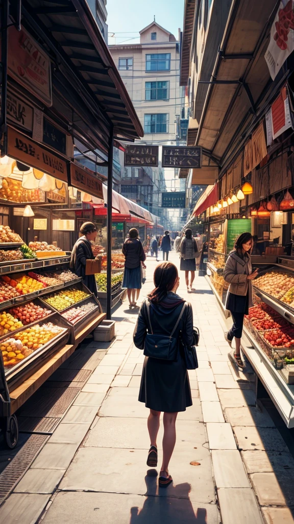 Perspective sketching people walking in the market