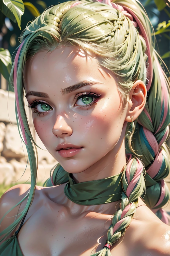 (masterpiece, best quality), 1girl, Pastel Green Slicked-Back High Ponytail with Bow, flat chest, <lora:CardboardStyle:1> CardboardStyle